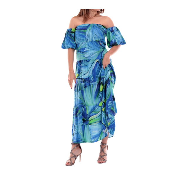Yes Zee Abito midi Abito Donna impero a fantasia Turchese - Francavilla Moda